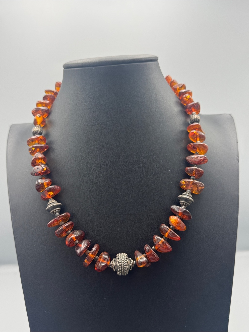 Amber Bead Necklace with STERLING SILVER